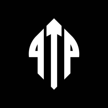 Çember ve elips şekilli QTP daire harf logosu tasarımı. Tipografik biçimli QTP elips harfleri. Üç baş harf daire şeklinde bir logo oluşturuyor. QTP Çember Amblemi Soyut Monogram Harf İşaretleyici Vektörü.
