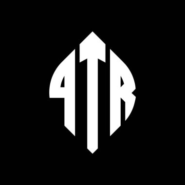 Çember ve elips şekilli QTR daire harf logosu tasarımı. Tipografik biçimli QTR elips harfleri. Üç baş harf daire şeklinde bir logo oluşturuyor. QTR Çemberi Amblemi Soyut Monogram Harfi Mark Vector.QTR daire harfli logo tasarımı daire ve ellip