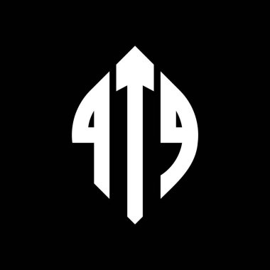 Çember ve elips şekilli QTQ daire harf logosu tasarımı. Tipografik biçimli QTQ elips harfleri. Üç baş harf daire şeklinde bir logo oluşturuyor. QTQ Çember Amblemi Soyut Monogram Harf İşaretleyici Vektörü.