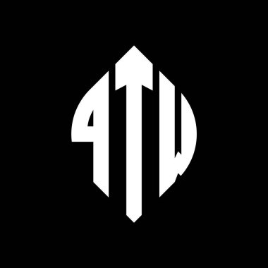 Çember ve elips şekilli QTW daire harf logosu tasarımı. Tipografik biçimli QTW elips harfleri. Üç baş harf daire şeklinde bir logo oluşturuyor. QTW Çember Amblemi Soyut Monogram Harf İşaretleyici Vektörü.