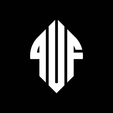 QUF daire harf logosu dizaynı, daire ve elips şeklinde. QUF elips harfleri tipografik tarzda. Üç baş harf daire şeklinde bir logo oluşturuyor. QUF Çemberi Amblemi Soyut Monogram Harf İşaretleyici Vektörü.