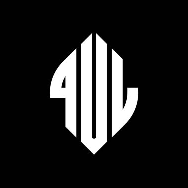 Çember ve elips şekilli QUL daire harf logosu tasarımı. Typographic tarzında QUL elips harfleri. Üç baş harf daire şeklinde bir logo oluşturuyor. QUL Çember Amblemi Soyut Monogram Harf İşaretleme Vektörü.