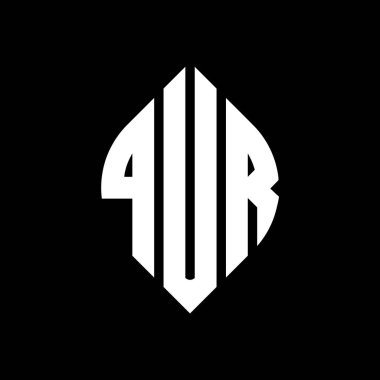 Çember ve elips şekilli QUR daire harf logosu tasarımı. Tipografik biçimli QUR elips harfleri. Üç baş harf daire şeklinde bir logo oluşturuyor. QUR Çemberi Amblemi Soyut Monogram Harfi Mark Vector.QUR daire harfi logo tasarımı daire ve ellip