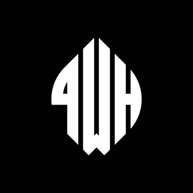 Çember ve elips şekilli QWH daire harf logosu tasarımı. Tipografik biçimli QWH elips harfleri. Üç baş harf daire şeklinde bir logo oluşturuyor. QWH Çember Amblemi Soyut Monogram Harf İşaretleyici Vektörü.