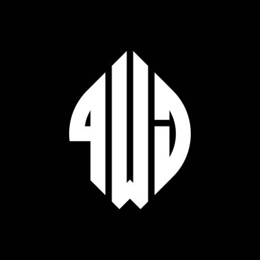 Çember ve elips şekilli QWJ daire harf logosu tasarımı. QWJ elips harfleri tipografik tarzda. Üç baş harf daire şeklinde bir logo oluşturuyor. QWJ Çember Amblemi Soyut Monogram Harf İşaretleyici Vektörü.