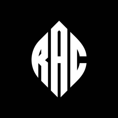 Çember ve elips şekilli RAC daire harf logosu tasarımı. Typographic tarzında RAC elips harfleri. Üç baş harf daire şeklinde bir logo oluşturuyor. RAC Çember Amblemi Soyut Monogram Harf İşaretleme Vektörü.