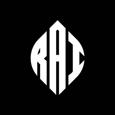 Daire şeklinde ve elips şeklinde RAI daire şeklinde harf logosu tasarımı. Typographic tarzında elips harfler. Üç baş harf daire şeklinde bir logo oluşturuyor. RAI Çember Amblemi Soyut Monogram Harf İşaretleme Vektörü.