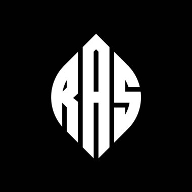 Çember ve elips şekilli RAS daire harf logosu tasarımı. Typographic tarzında RAS elips harfleri. Üç baş harf daire şeklinde bir logo oluşturuyor. RAS Çember Amblemi Soyut Monogram Harf İşaretleme Vektörü.