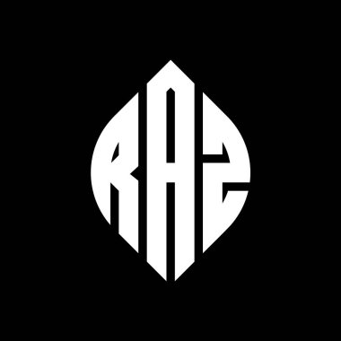 Çember ve elips şekilli RAZ daire harf logosu tasarımı. Typographic tarzında RAZ elips harfleri. Üç baş harf daire şeklinde bir logo oluşturuyor. RAZ Çember Amblemi Soyut Monogram Harf İşaretleme Vektörü.