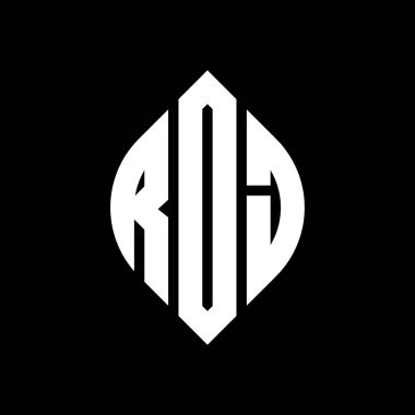 Dairesel ve elips şekilli RDJ daire harf logosu tasarımı. Typographic tarzında RDJ elips harfleri. Üç baş harf daire şeklinde bir logo oluşturuyor. RDJ Çember Amblemi Soyut Monogram Harf İşaretleme Vektörü.