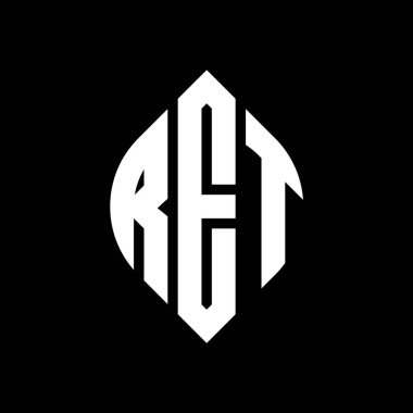 Çember ve elips şekilli kırmızı daire harf logosu tasarımı. Tipografik biçimli RET elips harfleri. Üç baş harf daire şeklinde bir logo oluşturuyor. Kırmızı Çember Amblemi Soyut Monogram Harf İşaretleme Vektörü.