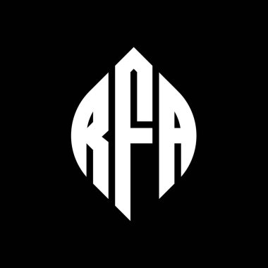 Çember ve elips şekilli RFA daire harf logosu tasarımı. Typographic tarzında RFA elips harfleri. Üç baş harf daire şeklinde bir logo oluşturuyor. RFA Çember Amblemi Soyut Monogram Harf İşaretleme Vektörü.