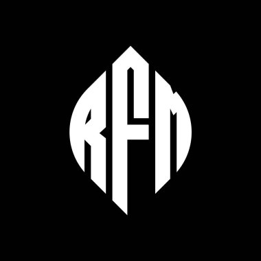 Çember ve elips şekilli RFM daire harf logosu tasarımı. RFM elips harfleri tipografik tarzda. Üç baş harf daire şeklinde bir logo oluşturuyor. RFM Çember Amblemi Soyut Monogram Harf İşaretleyici Vektörü.