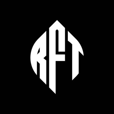 Çember ve elips şekilli RFT daire harf logosu tasarımı. Typographic tarzında RFT elips harfleri. Üç baş harf daire şeklinde bir logo oluşturuyor. RFT Çember Amblemi Soyut Monogram Harf İşaretleyici Vektörü.