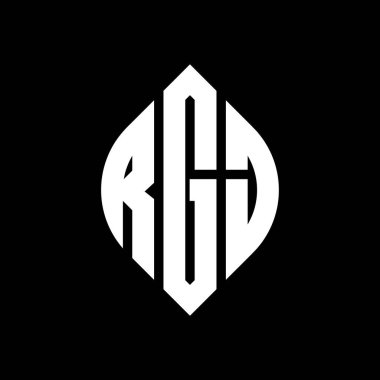 Çember ve elips şekilli RGJ daire harf logosu tasarımı. Typographic tarzında RGJ elips harfleri. Üç baş harf daire şeklinde bir logo oluşturuyor. RGJ Çember Amblemi Soyut Monogram Harf İşaretleyici Vektörü.