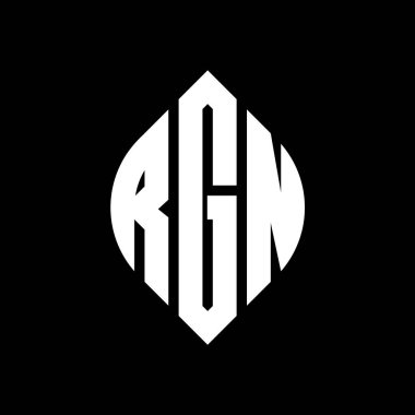 Çember ve elips şekilli RGN daire harfli logo tasarımı. Typographic tarzında RGN elips harfleri. Üç baş harf daire şeklinde bir logo oluşturuyor. RGN Çember Amblemi Soyut Monogram Harf İşaretleyici Vektörü.