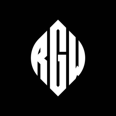 Çember ve elips şekilli RGW daire harf logosu tasarımı. Typographic tarzında RGW elips harfleri. Üç baş harf daire şeklinde bir logo oluşturuyor. RGW Çember Amblemi Soyut Monogram Harf İşaretleyici Vektörü.