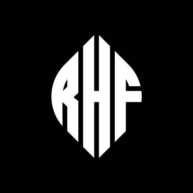 Çember ve elips şekilli RHF daire harf logosu tasarımı. Typographic tarzında RHF elips harfleri. Üç baş harf daire şeklinde bir logo oluşturuyor. RHF Çember Amblemi Soyut Monogram Harf İşaretleyici Vektörü.