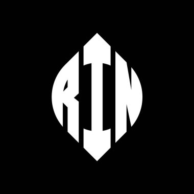 Çember ve elips şekilli RIN daire harf logosu tasarımı. Tipografik biçimli RIN elips harfleri. Üç baş harf daire şeklinde bir logo oluşturuyor. RIN Çemberi Amblemi Soyut Monogram Harf İşaretleme Vektörü.