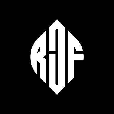 Çember ve elips şekilli RJF daire harf logosu tasarımı. Typographic tarzında RJF elips harfleri. Üç baş harf daire şeklinde bir logo oluşturuyor. RJF Çember Amblemi Soyut Monogram Harf İşaretleyici Vektörü.
