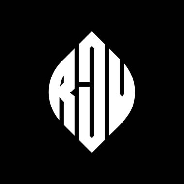 Çember ve elips şekilli RJV daire harf logosu tasarımı. Typographic tarzında RJV elips harfleri. Üç baş harf daire şeklinde bir logo oluşturuyor. RJV Çember Amblemi Soyut Monogram Harf İşaretleyici Vektörü.