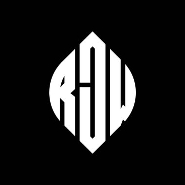Çember ve elips şekilli RJW daire harf logosu tasarımı. Typographic tarzında RJW elips harfleri. Üç baş harf daire şeklinde bir logo oluşturuyor. RJW Çember Amblemi Soyut Monogram Harf İşaretleyici Vektörü.