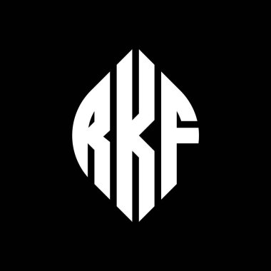 Çember ve elips şekilli RKF daire harf logosu tasarımı. RKF elips harfleri tipografik tarzda. Üç baş harf daire şeklinde bir logo oluşturuyor. RKF Çember Amblemi Soyut Monogram Harf İşaretleyici Vektörü.