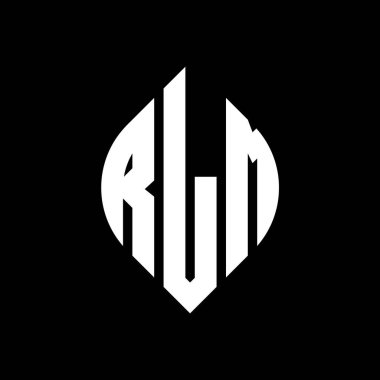 Çember ve elips şekilli RLM daire harf logosu tasarımı. Typographic tarzında RLM elips harfleri. Üç baş harf daire şeklinde bir logo oluşturuyor. RLM Çember Amblemi Soyut Monogram Harf İşaretleyici Vektörü.