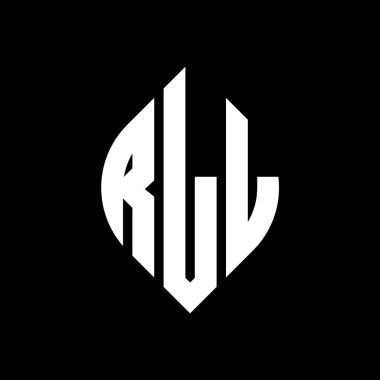 Dairesel ve elips şekilli RLL daire harf logosu tasarımı. Typographic tarzında RLL elips harfleri. Üç baş harf daire şeklinde bir logo oluşturuyor. RLL Çember Amblemi Soyut Monogram Harf İşaretleyici Vektörü.