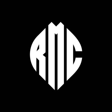 Çember ve elips şekilli RMC daire harf logosu tasarımı. Typographic tarzında RMC elips harfleri. Üç baş harf daire şeklinde bir logo oluşturuyor. RMC Çember Amblemi Soyut Monogram Harf İşaretleyici Vektörü.