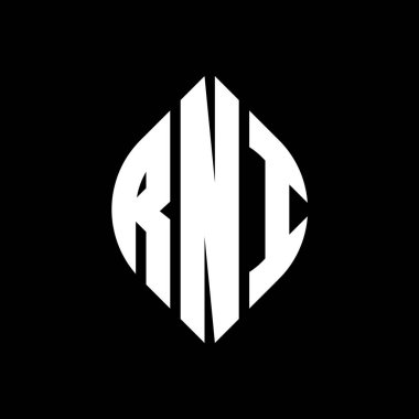 Çember ve elips şekilli RNI daire harf logosu tasarımı. Typographic tarzında RNI elips harfleri. Üç baş harf daire şeklinde bir logo oluşturuyor. RNI Çember Amblemi Soyut Monogram Harf İşaretleyici Vektörü.
