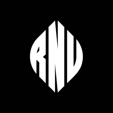 Çember ve elips şekilli RNU daire harf logosu tasarımı. Typographic tarzında RNU elips harfleri. Üç baş harf daire şeklinde bir logo oluşturuyor. RNU Çember Amblemi Soyut Monogram Harf İşaretleyici Vektörü.