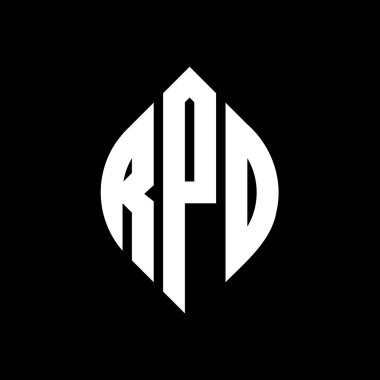 Çember ve elips şekilli RPO daire harf logosu tasarımı. Typographic tarzında RPO elips harfleri. Üç baş harf daire şeklinde bir logo oluşturuyor. RPO Çemberi Amblemi Soyut Monogram Harf İşaretleyici Vektörü.