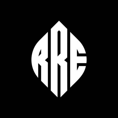 Çember ve elips şekilli RRE daire harf logosu tasarımı. Typographic tarzı RRE elips harfleri. Üç baş harf daire şeklinde bir logo oluşturuyor. RRE Çember Amblemi Soyut Monogram Harf İşaretleme Vektörü.
