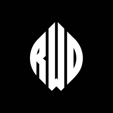 Çember ve elips şekilli RWD daire harf logosu tasarımı. Typographic tarzında RWD elips harfleri. Üç baş harf daire şeklinde bir logo oluşturuyor. RWD Çember Amblemi Soyut Monogram Harf İşaretleyici Vektörü.