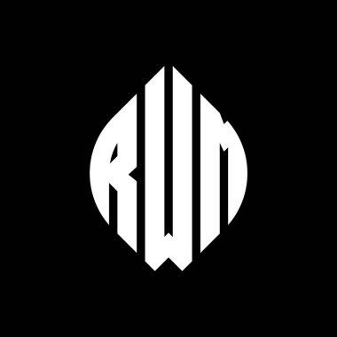 Çember ve elips şekilli RWM daire harf logosu tasarımı. Typographic tarzında RWM elips harfleri. Üç baş harf daire şeklinde bir logo oluşturuyor. RWM Çember Amblemi Soyut Monogram Harf İşaretleyici Vektörü.