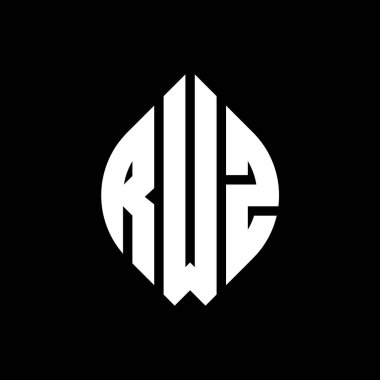 Çember ve elips şekilli RWZ daire harf logosu tasarımı. Typographic tarzında RWZ elips harfleri. Üç baş harf daire şeklinde bir logo oluşturuyor. RWZ Çember Amblemi Soyut Monogram Harf İşaretleyici Vektörü.