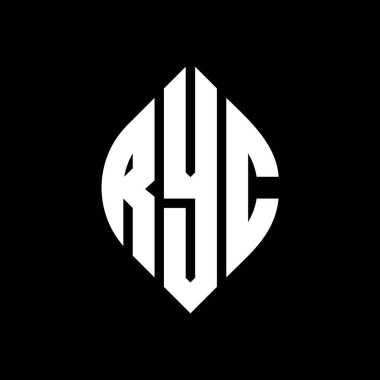 Çember ve elips şekilli RYC daire harf logosu tasarımı. Typographic tarzında RYC elips harfleri. Üç baş harf daire şeklinde bir logo oluşturuyor. RYC Çember Amblemi Soyut Monogram Harf İşaretleyici Vektörü.