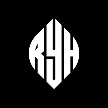Çember ve elips şekilli RYH daire harf logosu tasarımı. Typographic tarzında RYH elips harfleri. Üç baş harf daire şeklinde bir logo oluşturuyor. RYH Çember Amblemi Soyut Monogram Harf İşaretleyici Vektörü.