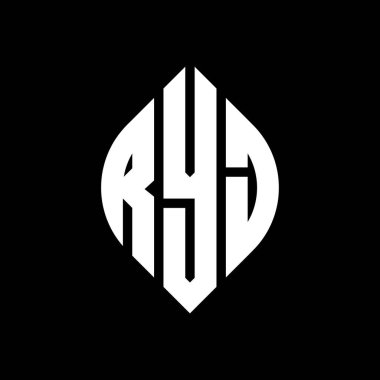 RYJ daire şeklinde ve elips şekilli harf logosu tasarımı. Typographic tarzında RYJ elips harfleri. Üç baş harf daire şeklinde bir logo oluşturuyor. RYJ Çember Amblemi Soyut Monogram Harf İşaretleyici Vektörü.