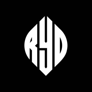 Çember ve elips şekilli RYO daire harf logosu tasarımı. Typographic tarzında RYO elips harfleri. Üç baş harf daire şeklinde bir logo oluşturuyor. RYO Çember Amblemi Soyut Monogram Harf İşaretleyici Vektörü.