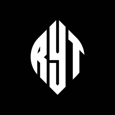 Çember ve elips şekilli RYT daire harf logosu tasarımı. Typographic tarzında RYT elips harfleri. Üç baş harf daire şeklinde bir logo oluşturuyor. RYT Çember Amblemi Soyut Monogram Harf İşaretleyici Vektörü.