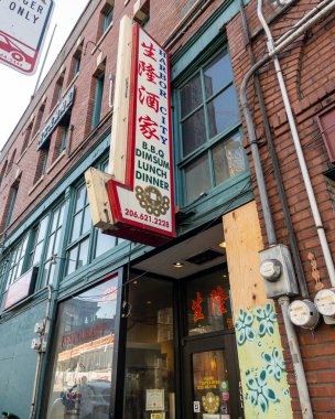Seattle, WA - ABD - 25 Eylül 2021: Çin Mahallesi 'ndeki ikonik Harbor City Restoranı - Uluslararası Seattle Bölgesi, Washington