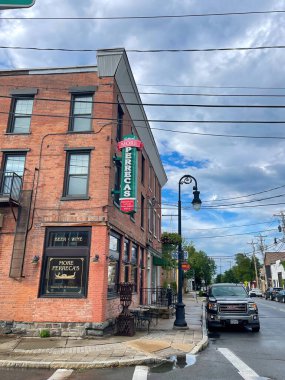 Schenectady, NY - USA - Aug 6, 2022 Vertical view of the iconic MORE Perreca's Italian Kitchen of Schenectady, NY. Located on N. Jay Street in Little Italy section of Schenectady.