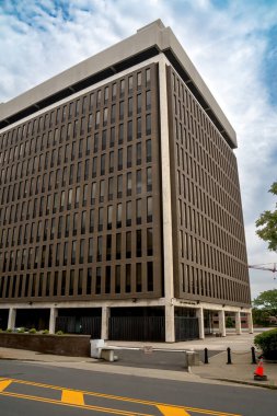 Albany, NY - USA - Aug 5, 2022 vertical view of the US Social Security Administration building in downtown Albany, New York.