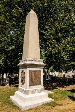 West Point, NY - USA - Aug 26, 2022 Major General George Armstrong Custer's tombstone at the West Point Cemetery, a historic cemetery on the grounds of the U.S. Military Academy.