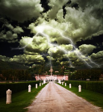 Ancient residence and lightning clipart