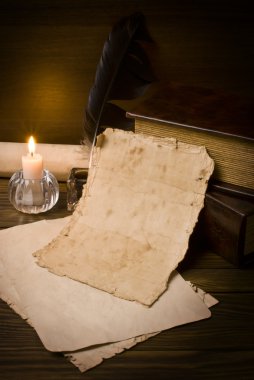 geçiş yumuşatma, eski kağıt ve ahşap zemin üzerine mum