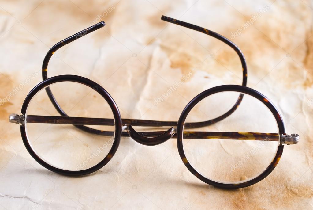 Antique XIX century glasses in selective focus