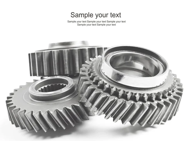 Real stainless steel gears isolated over white background — Stock Photo, Image